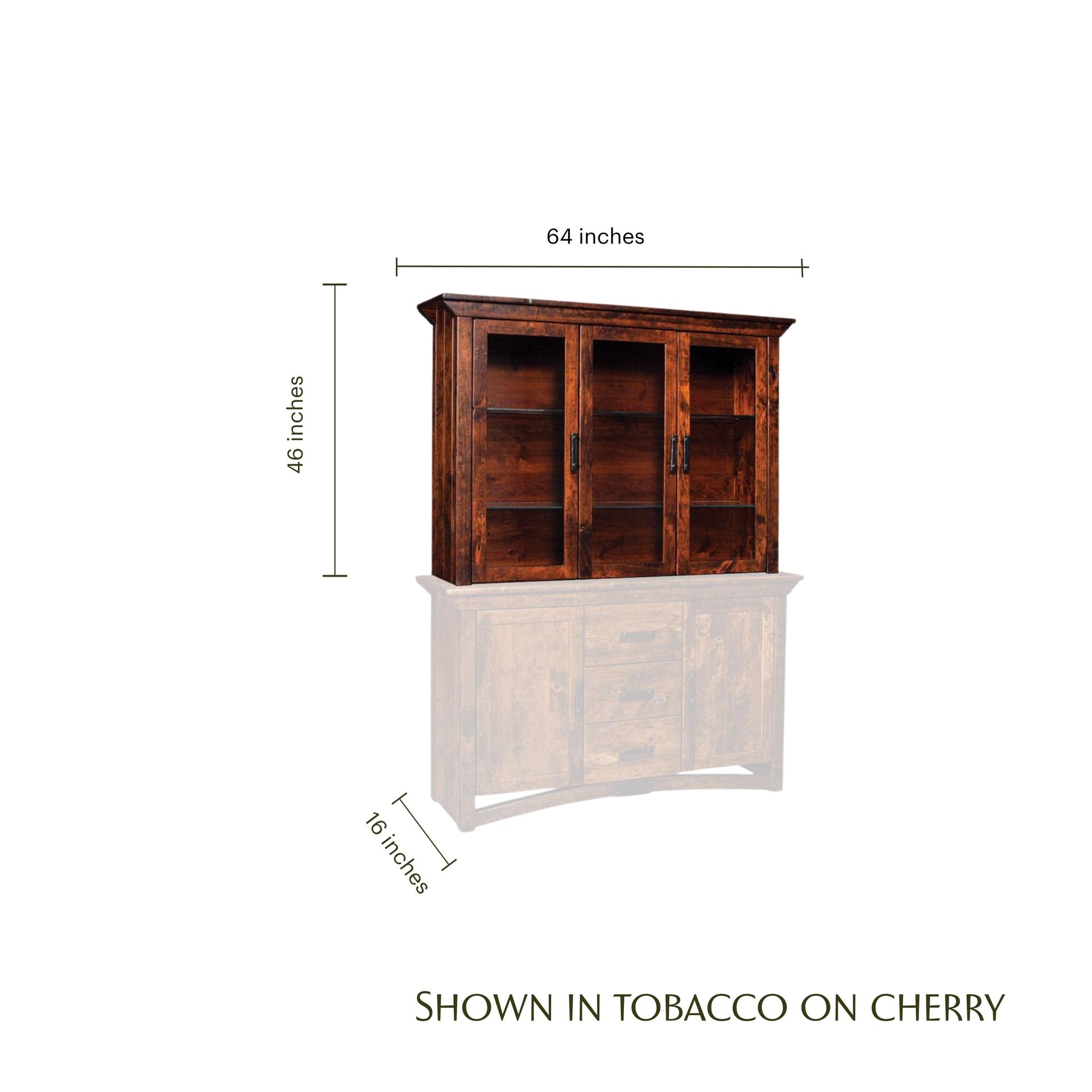 B&O Railroad cherry wood hutch top in tobacco finish with dimensions 64x46x16 inches