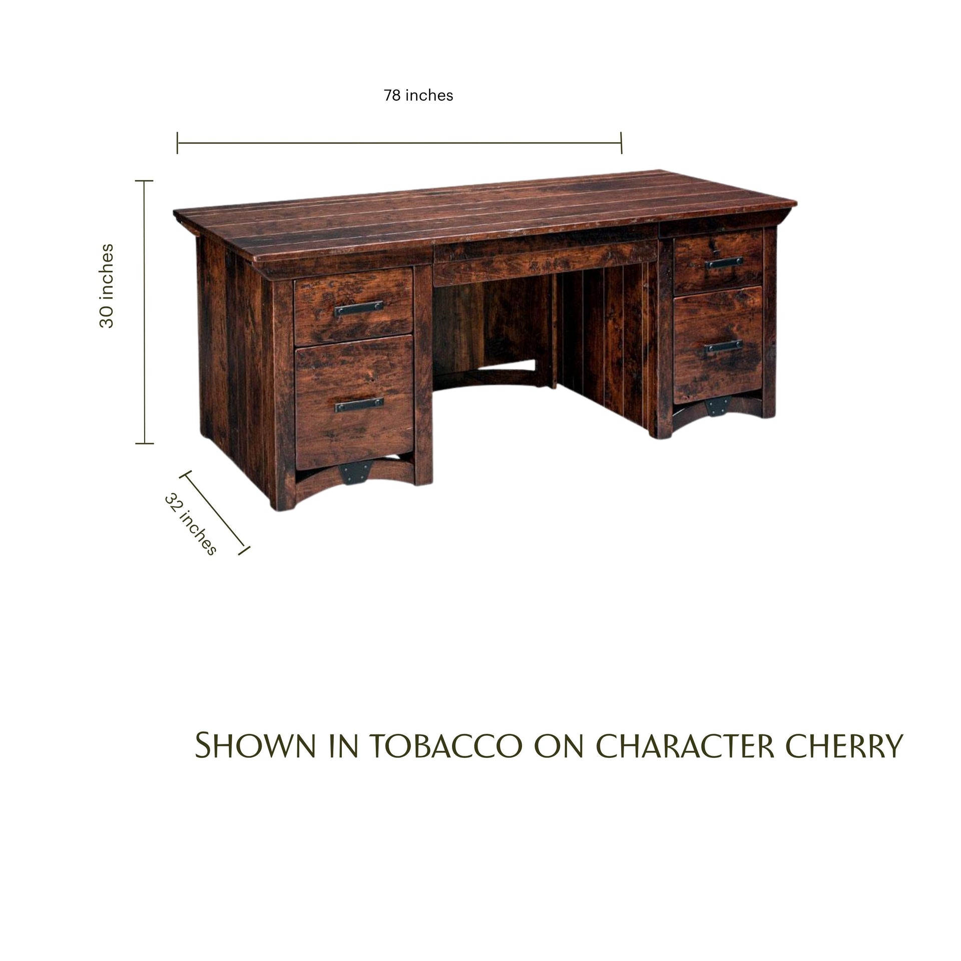 B&O Railroad Trestle Bridge executive desk in tobacco on character cherry wood with dimensions