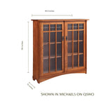 Bungalow 2-door oak bookcase with glass doors, showing dimensions of 60.5 by 59 inches.