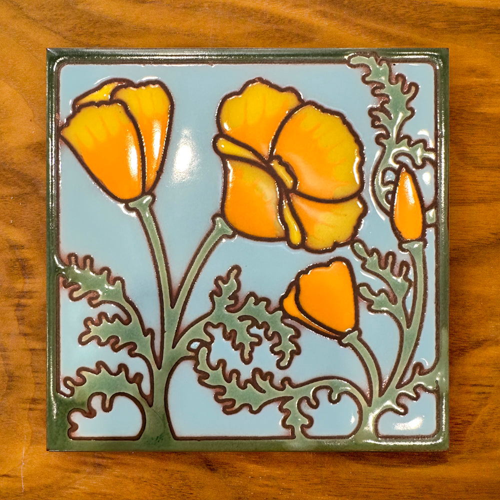 California Poppies Art Tile Trivet-6x6
