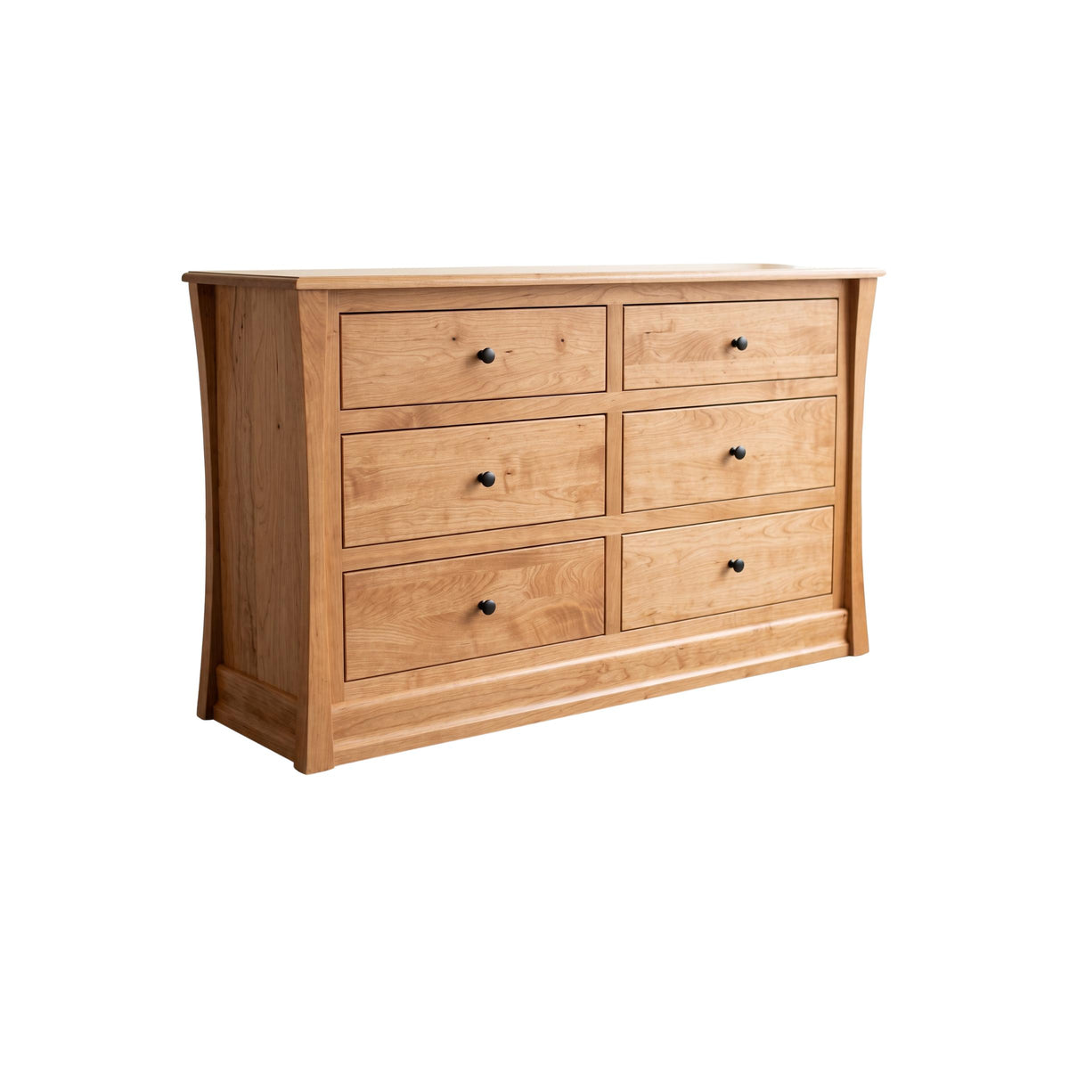 Carlisle 6-drawer solid wood nursery dresser with a natural finish and black knobs.