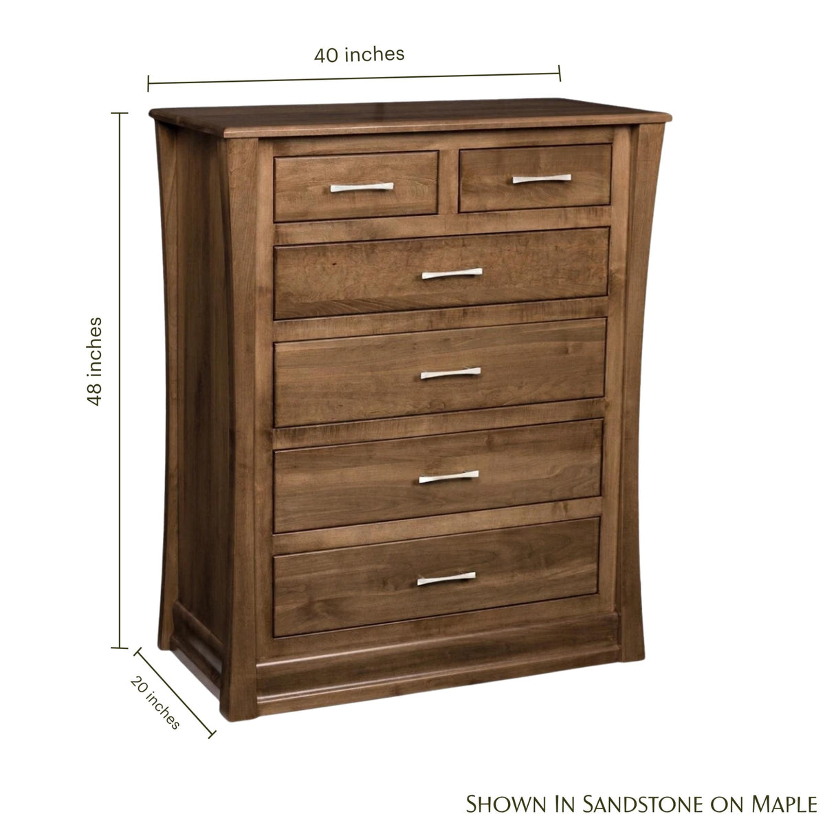 Carlisle nursery chest in sandstone on maple wood with dimensions shown.