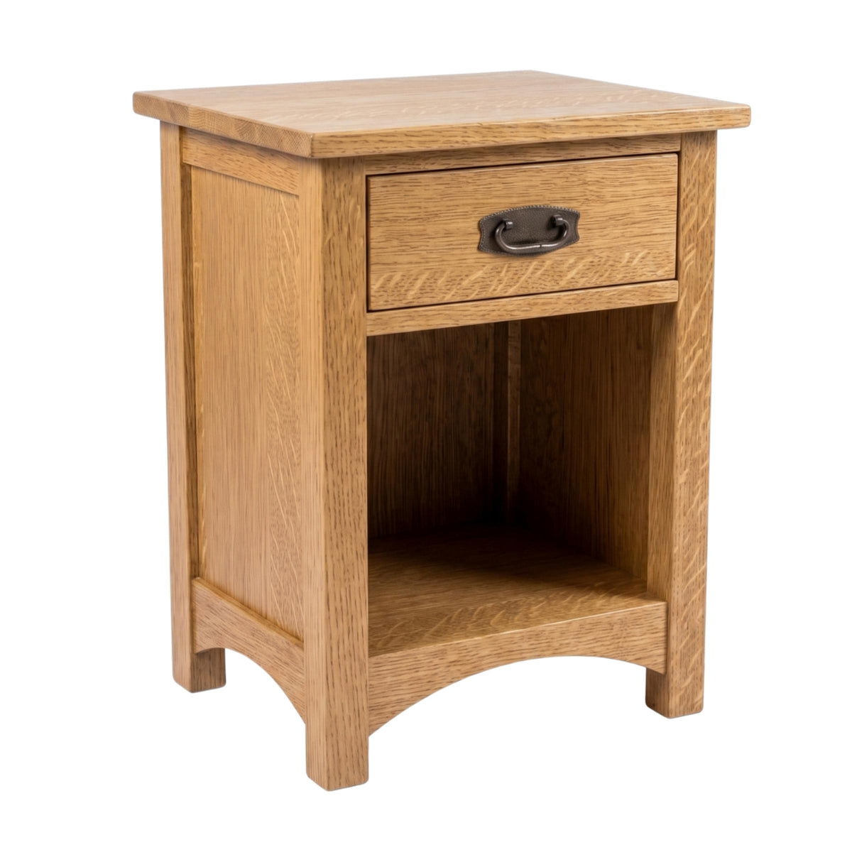 Claremont Mission solid oak nightstand with one drawer and open storage shelf