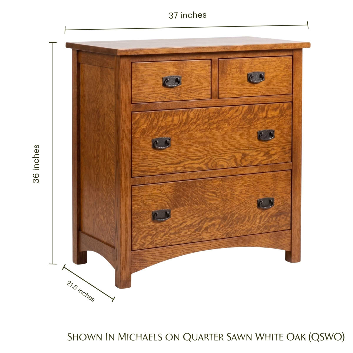 Claremont Mission Chest in Michaels on Quarter Sawn White Oak with dimensions