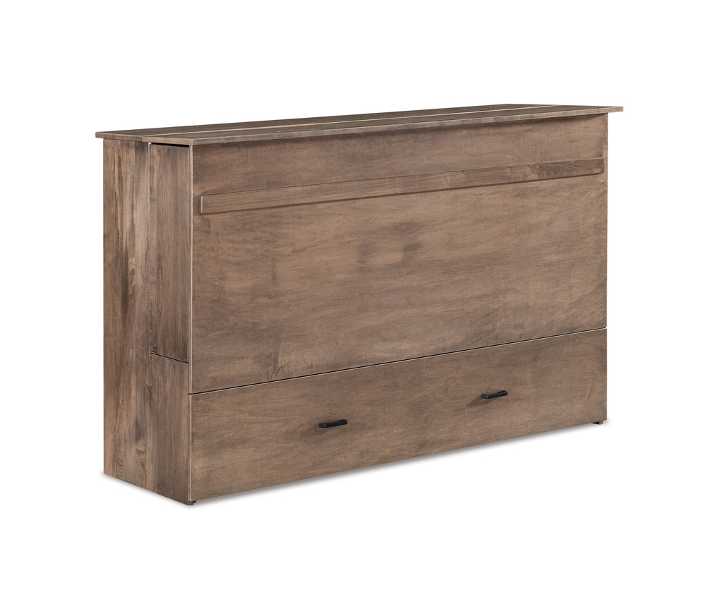 Concord Cabinet Murphy Bed in a closed, brown wood credenza style with bottom drawers.