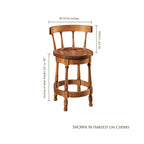 Cosgrove swivel barstool in harvest on cherry wood with dimensions shown