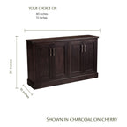 Crawford Credenza in charcoal cherry wood with dimensions of 36 inches high and 15 inches deep.
