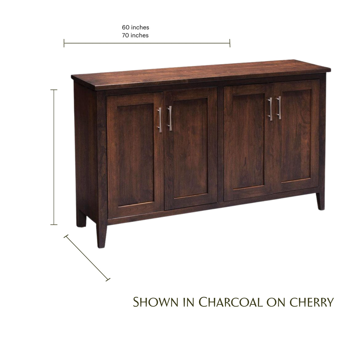 Crawford wood credenza with legs in charcoal on cherry finish