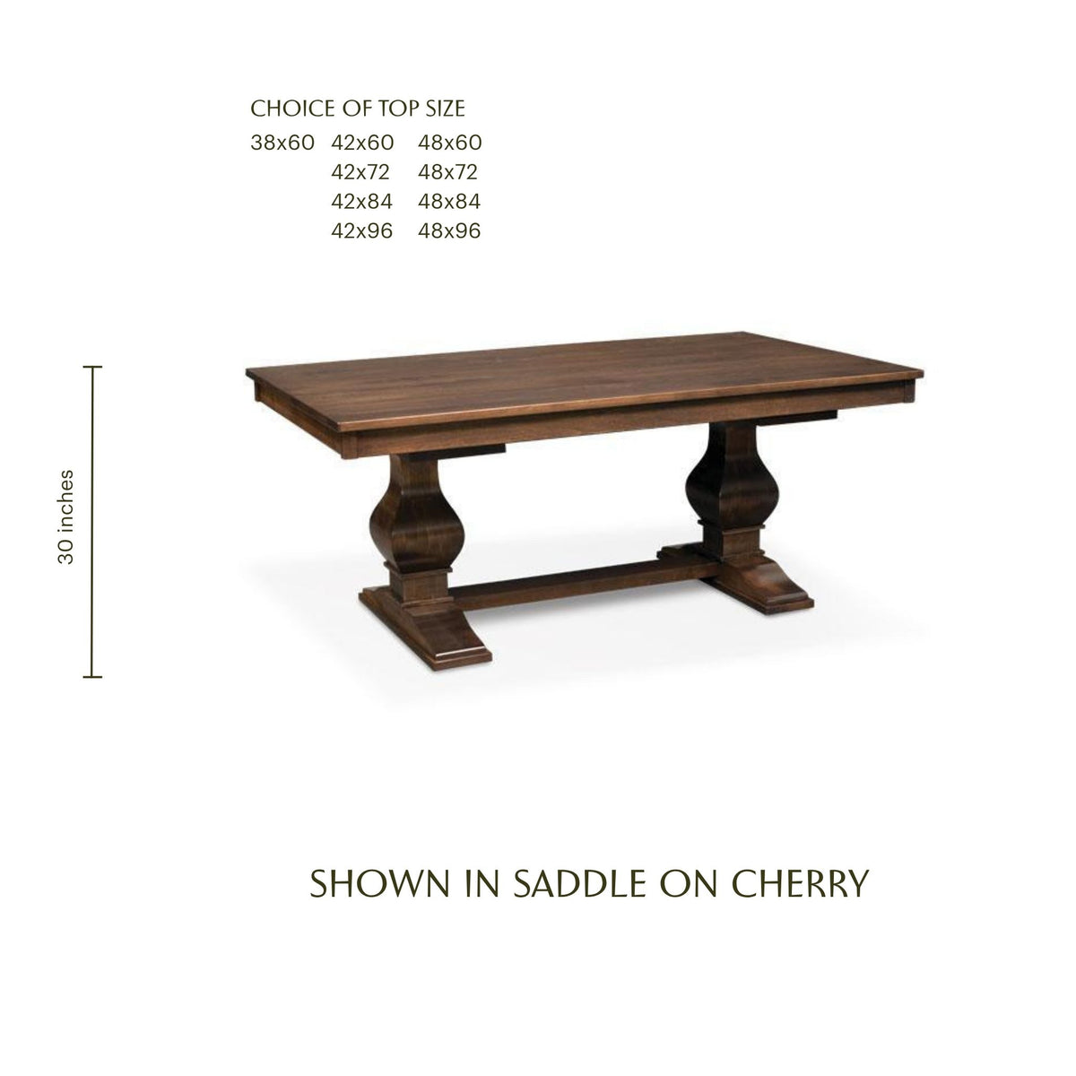 Crawford double pedestal solid cherry wood dining table in a saddle finish