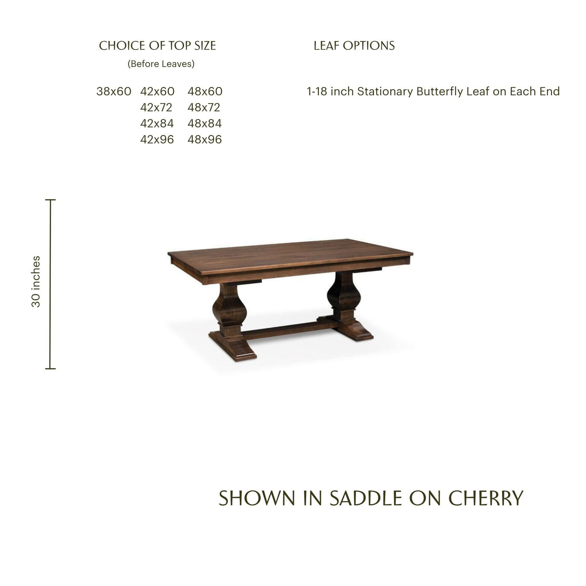 Crawford double pedestal wooden dining table in saddle on cherry finish