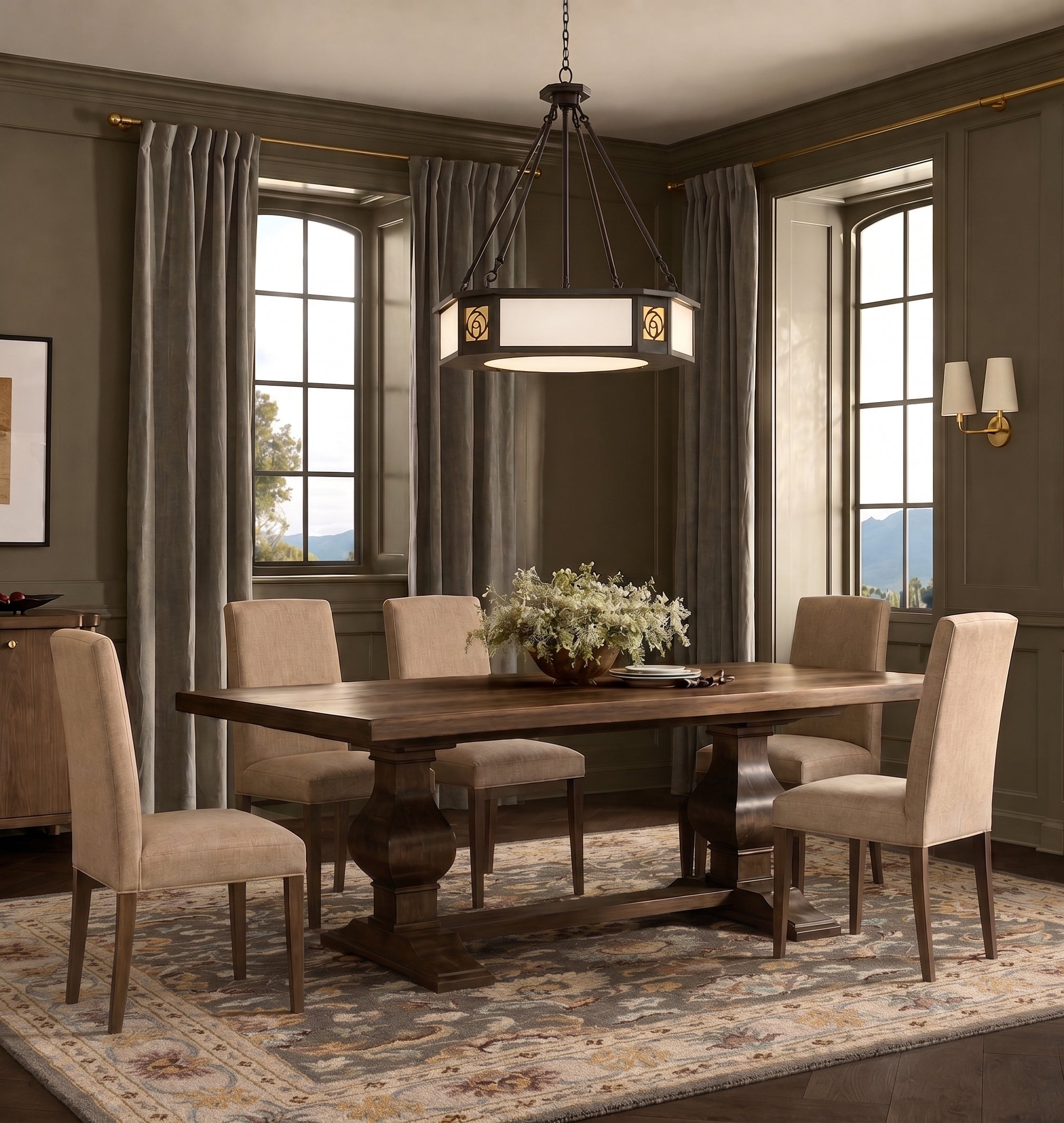 Crawford Double Pedestal Table with Leaves