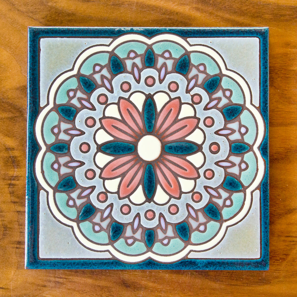 Daisy Mandala Art Tile Trivet-6x6