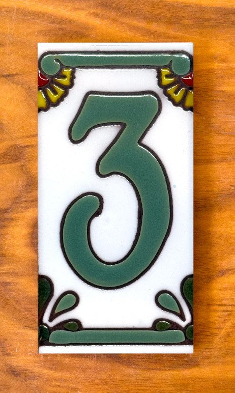 Dragonfly Green on White 3x6 Address Number Tiles