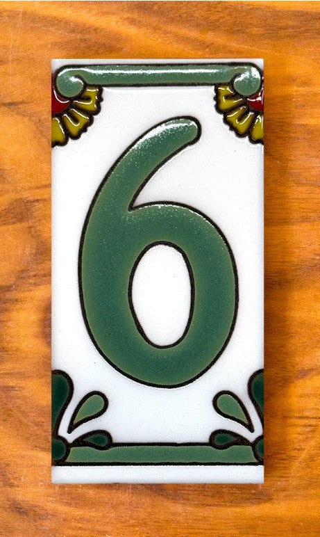 Dragonfly Green on White 3x6 Address Number Tiles