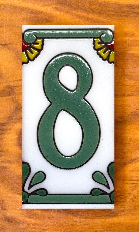 Dragonfly Green on White 3x6 Address Number Tiles