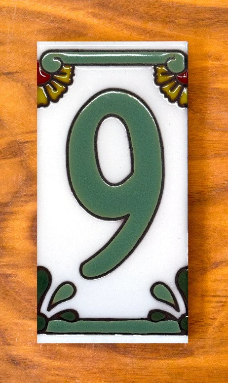 Dragonfly Green on White 3x6 Address Number Tiles