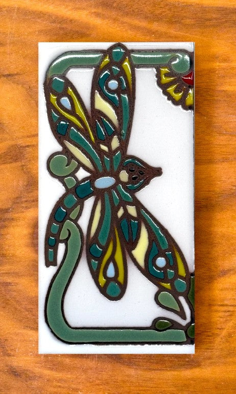 Dragonfly Green on White 3x6 Address Number Tiles