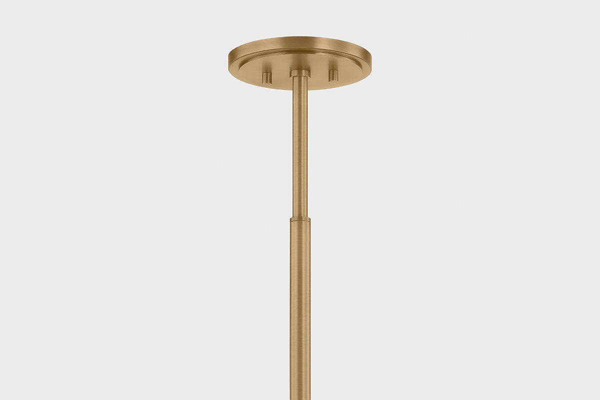 Patina brass ceiling canopy and downrod for Evermore Linear light fixture