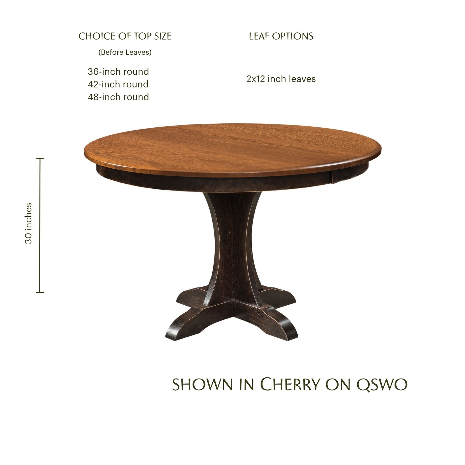 Ellis round pedestal table with cherry wood top and dark brown base