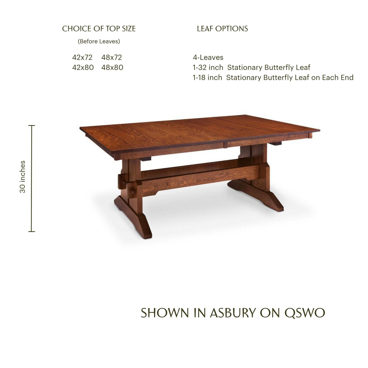 Franklin Trestle Table in Asbury on quarter sawn white oak with size options.