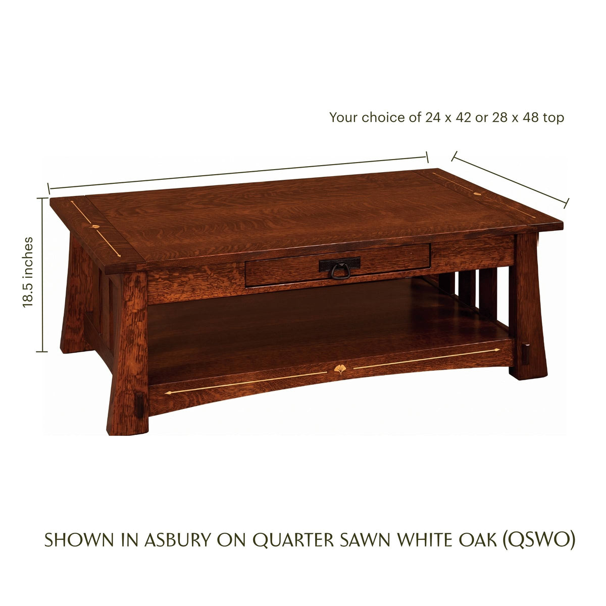 Ginkgo Inlay Coffee Table with Drawer