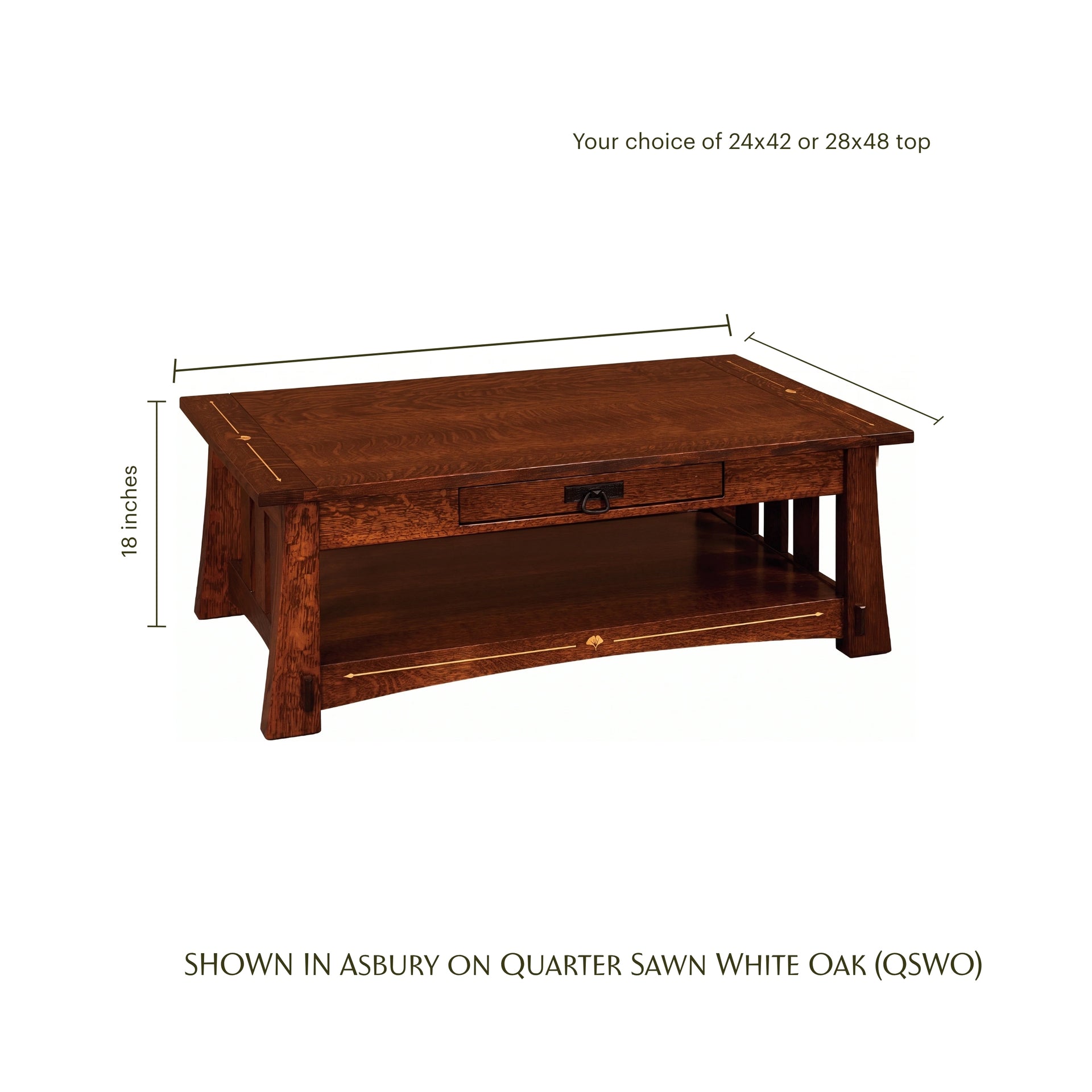 Ginkgo Inlay Coffee Table with Drawer