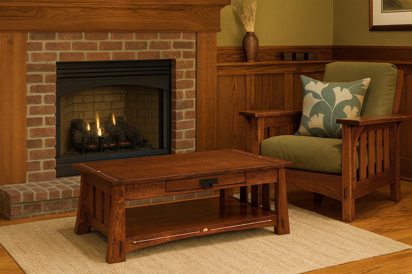 Ginkgo Inlay Coffee Table with Drawer