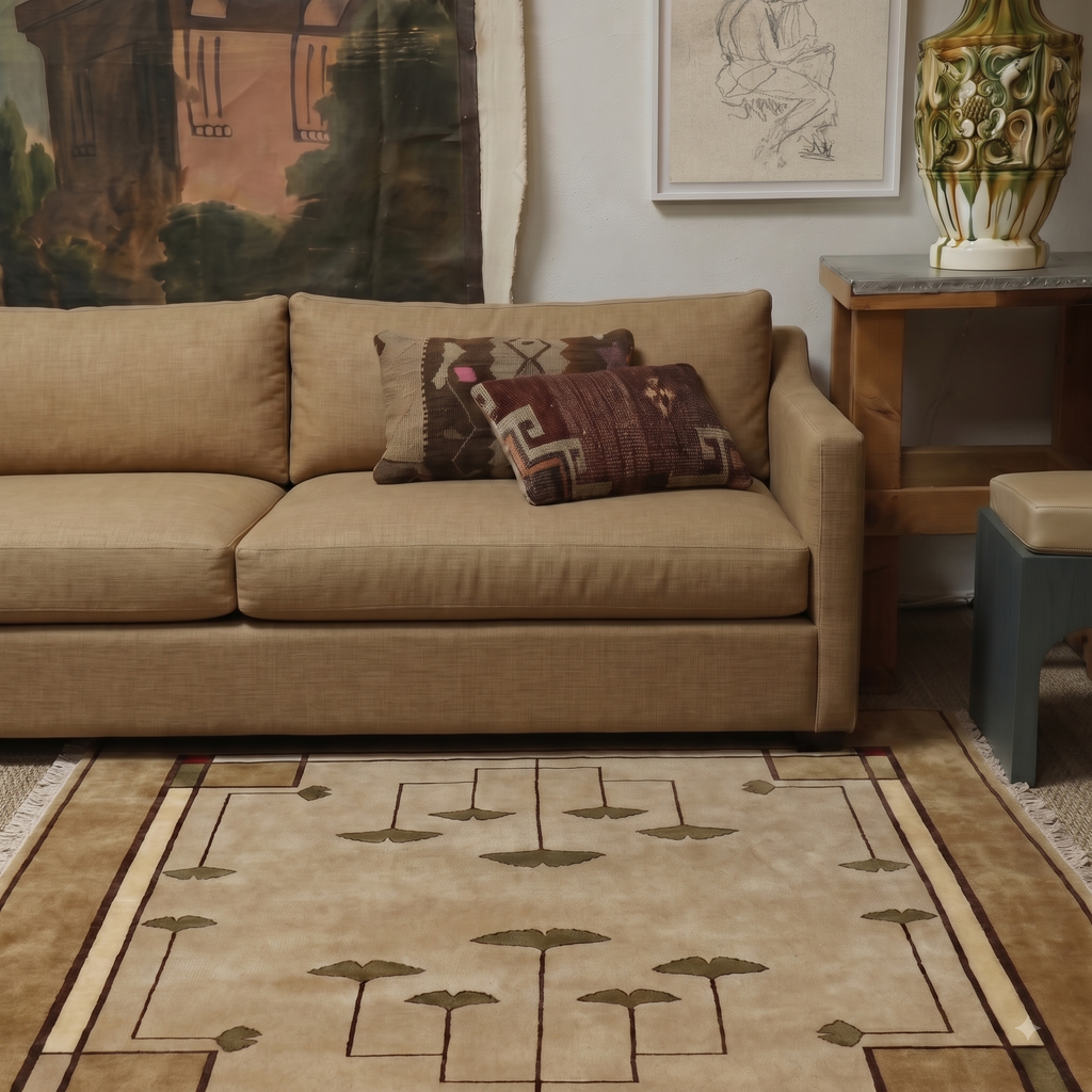 Ginkgo Beige Hand Knotted Wool Rug