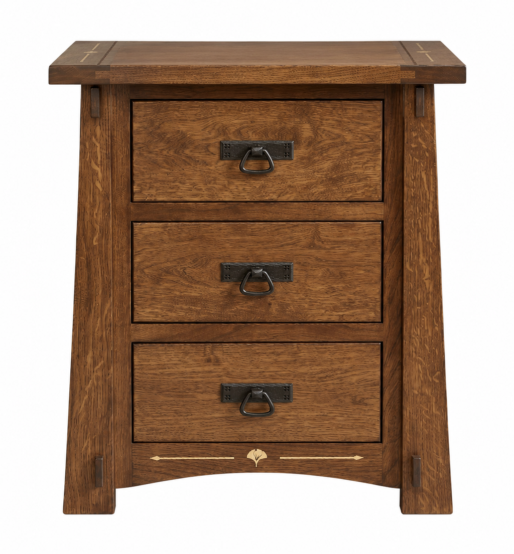 Ginkgo Inlay Nightstand with Drawers