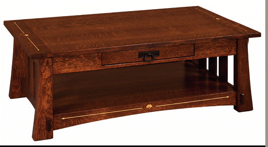 Ginkgo Inlay Coffee Table with Drawer