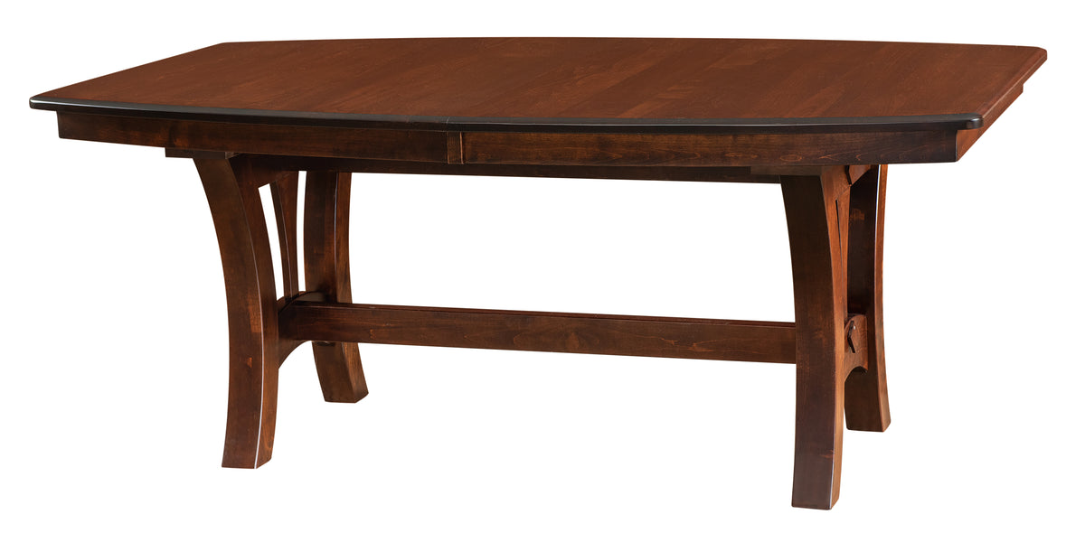 Grand Island wooden trestle dining table in a rich brown finish