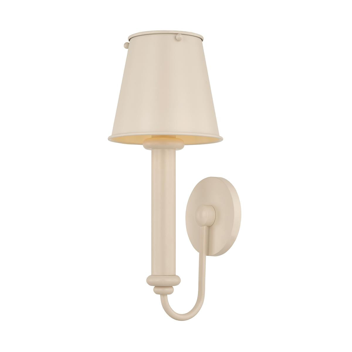 Yara wall sconce in soft bisque metal with a matching tapered shade.
