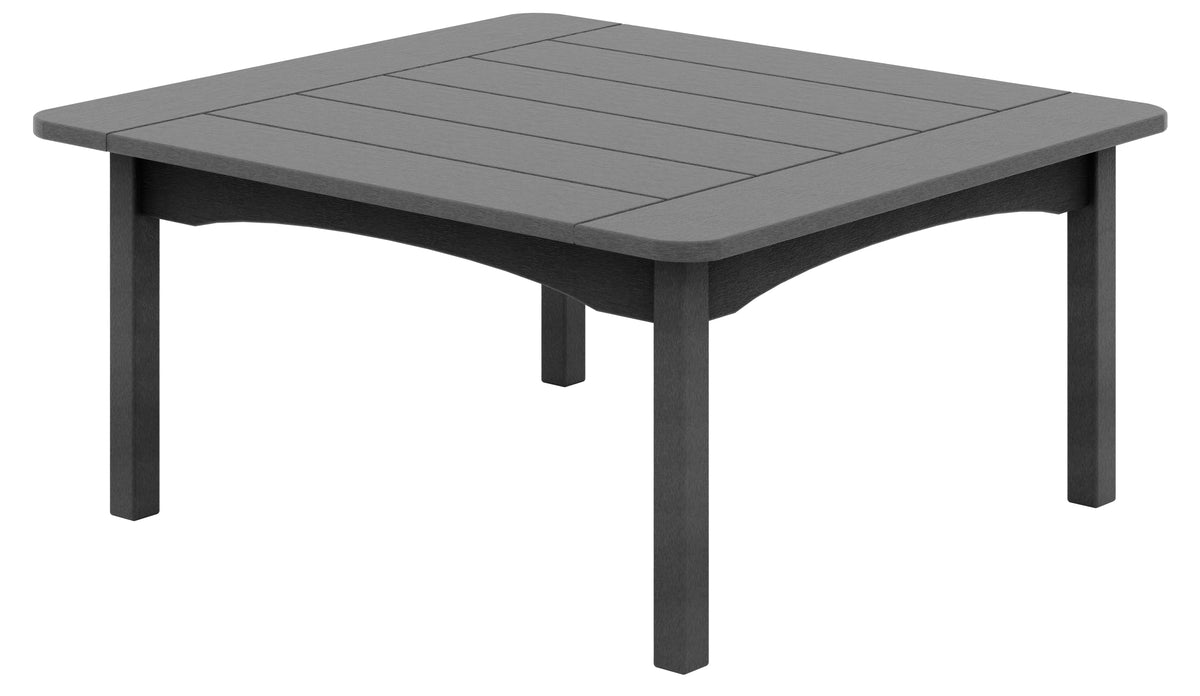 Gray Craftsman square outdoor coffee table with a slatted faux-wood top.