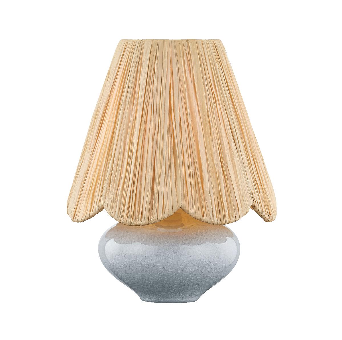 Cailyn table lamp with scalloped raffia shade and frost crackle ceramic base
