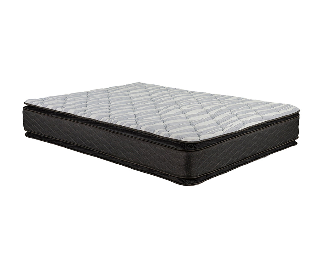 Emerald 10-inch flippable mattress with a quilted grey top and dark grey diamond-patterned sides.