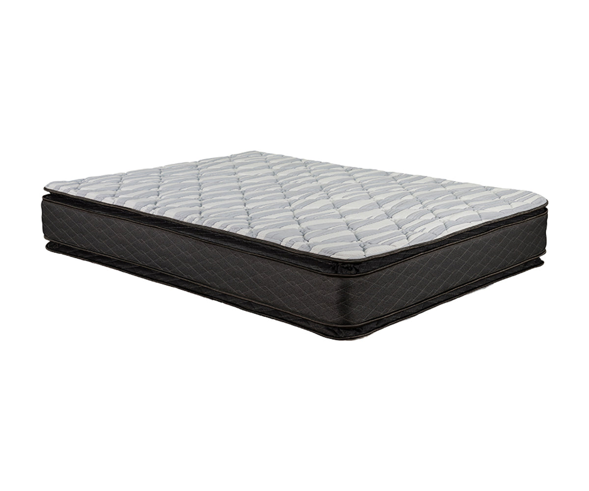 Emerald 10-inch flippable mattress with a quilted grey top and dark grey diamond-patterned sides.