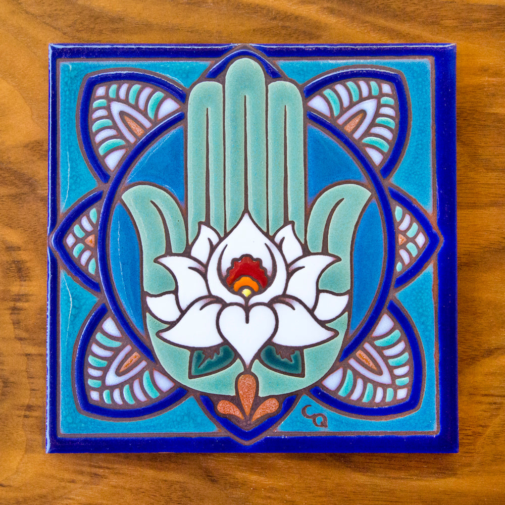 Hamsa Hand Art Tile Trivet-6x6