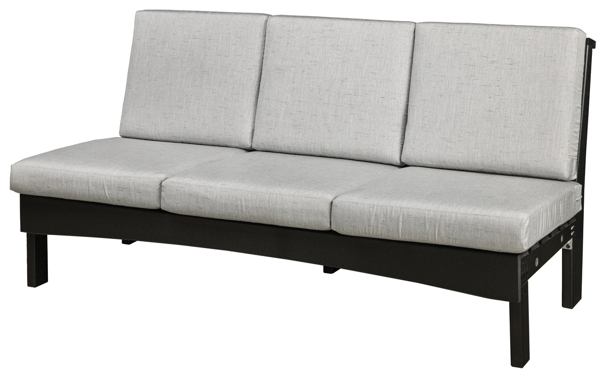 Craftsman outdoor sectional sofa with black poly lumber frame and light grey cushions.