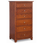 Hyland Lingerie Chest in warm brown hardwood with six drawers and silver knobs