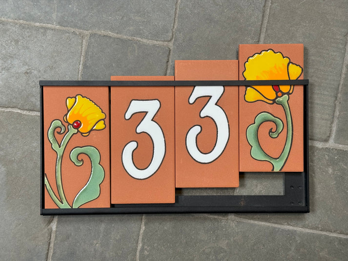 Plain White on Terracotta 3x6 Address Number Tiles