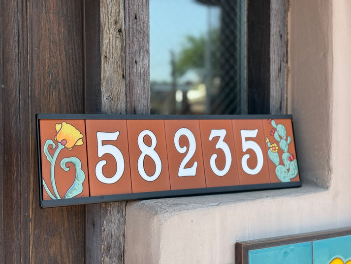 Plain White on Terracotta 3x6 Address Number Tiles