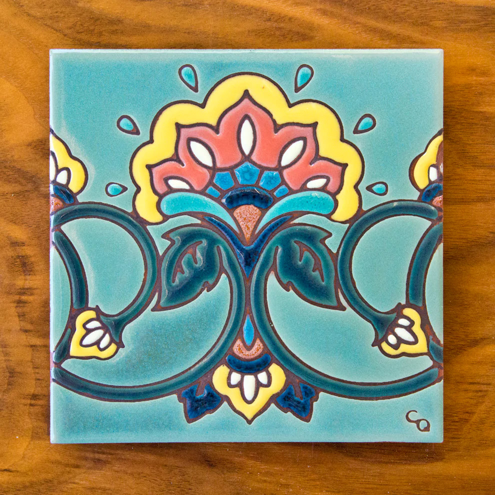 Indian Floral Art Tile Trivet-6x6