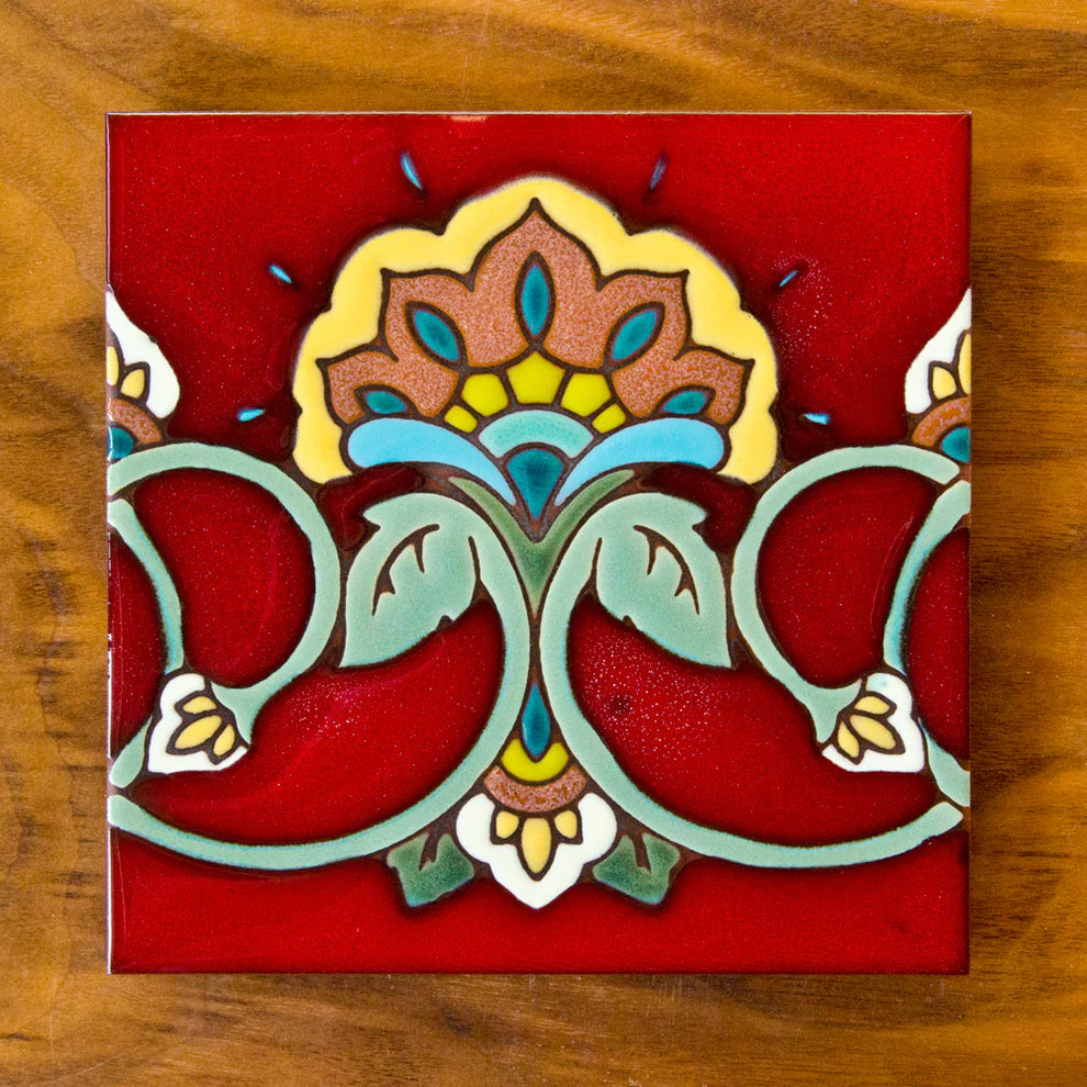 Indian Floral Art Tile Trivet-6x6