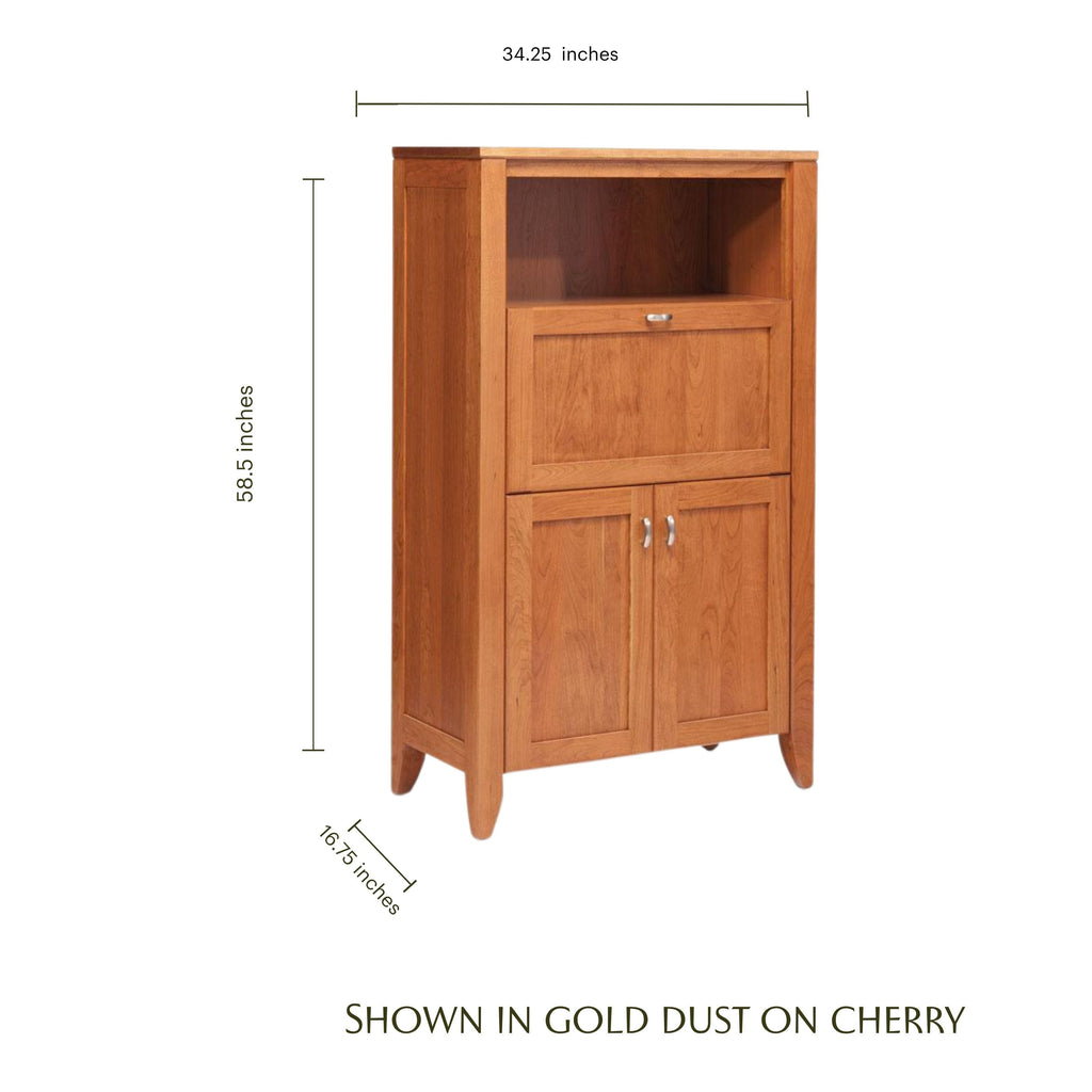 Justine cherry wood laptop cabinet with dimensions and shaker-style doors