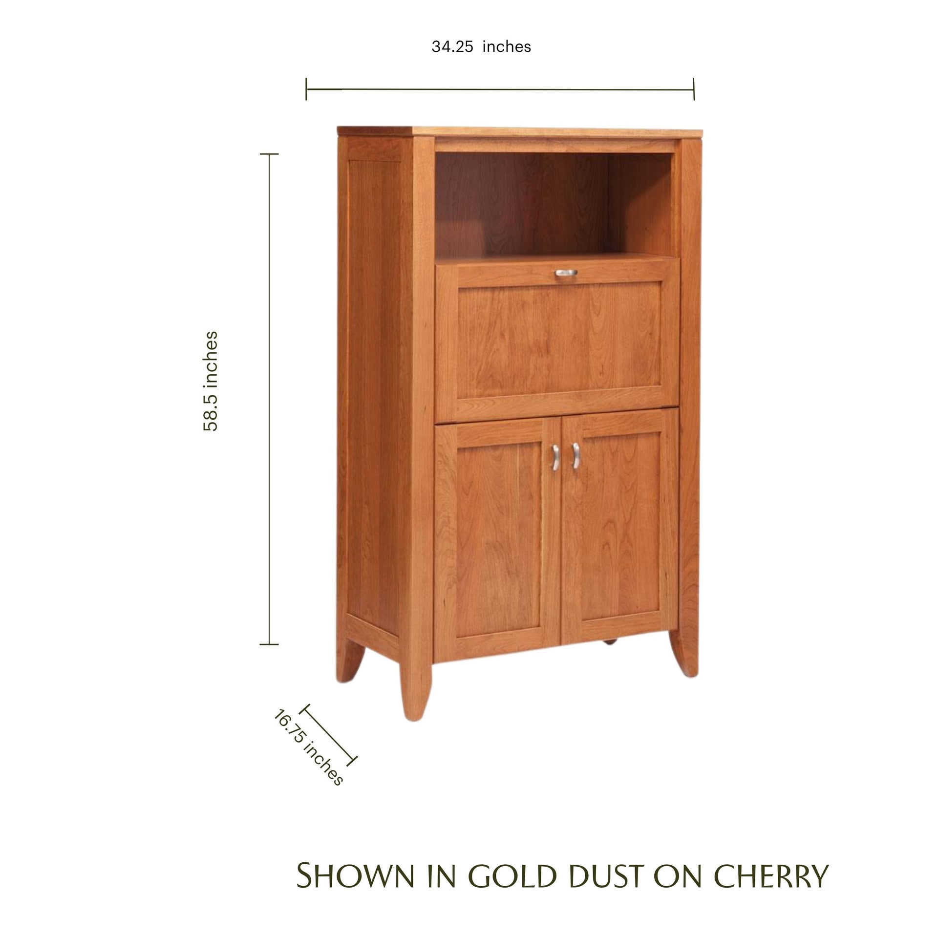 Justine cherry wood laptop cabinet with dimensions and shaker-style doors