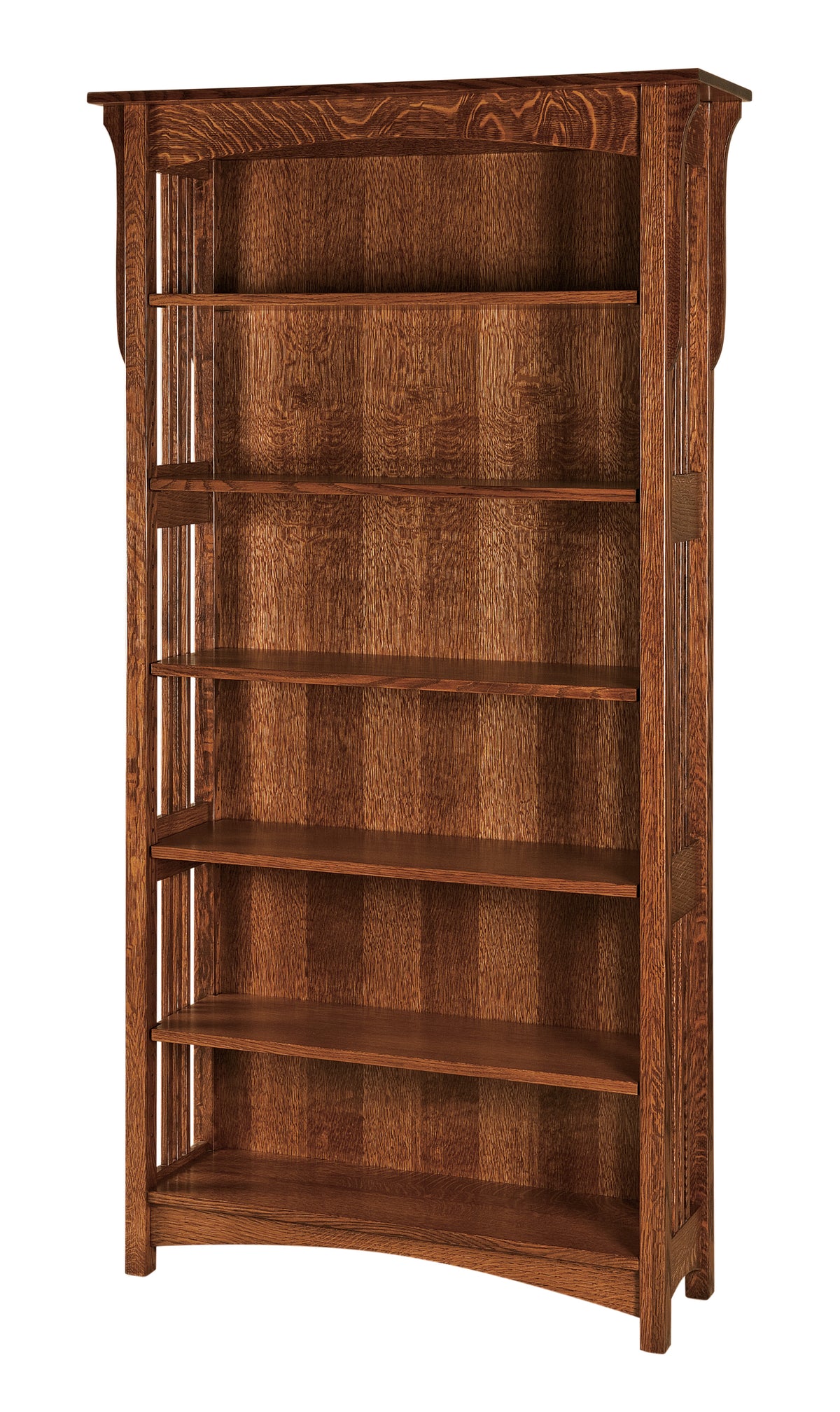Landmark Mission Bookcase in a warm brown oak wood finish with five spacious shelves.
