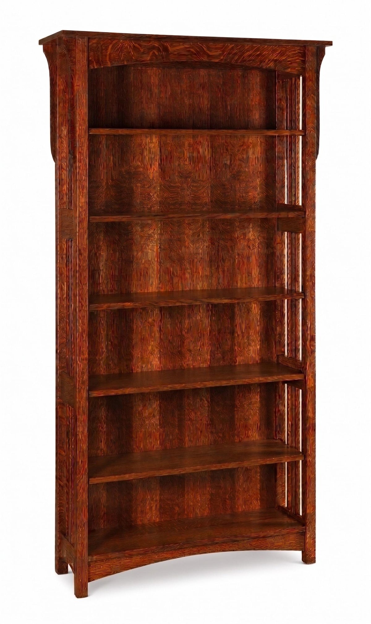 Landmark Mission Bookcase in rich brown solid hardwood with five spacious shelves.