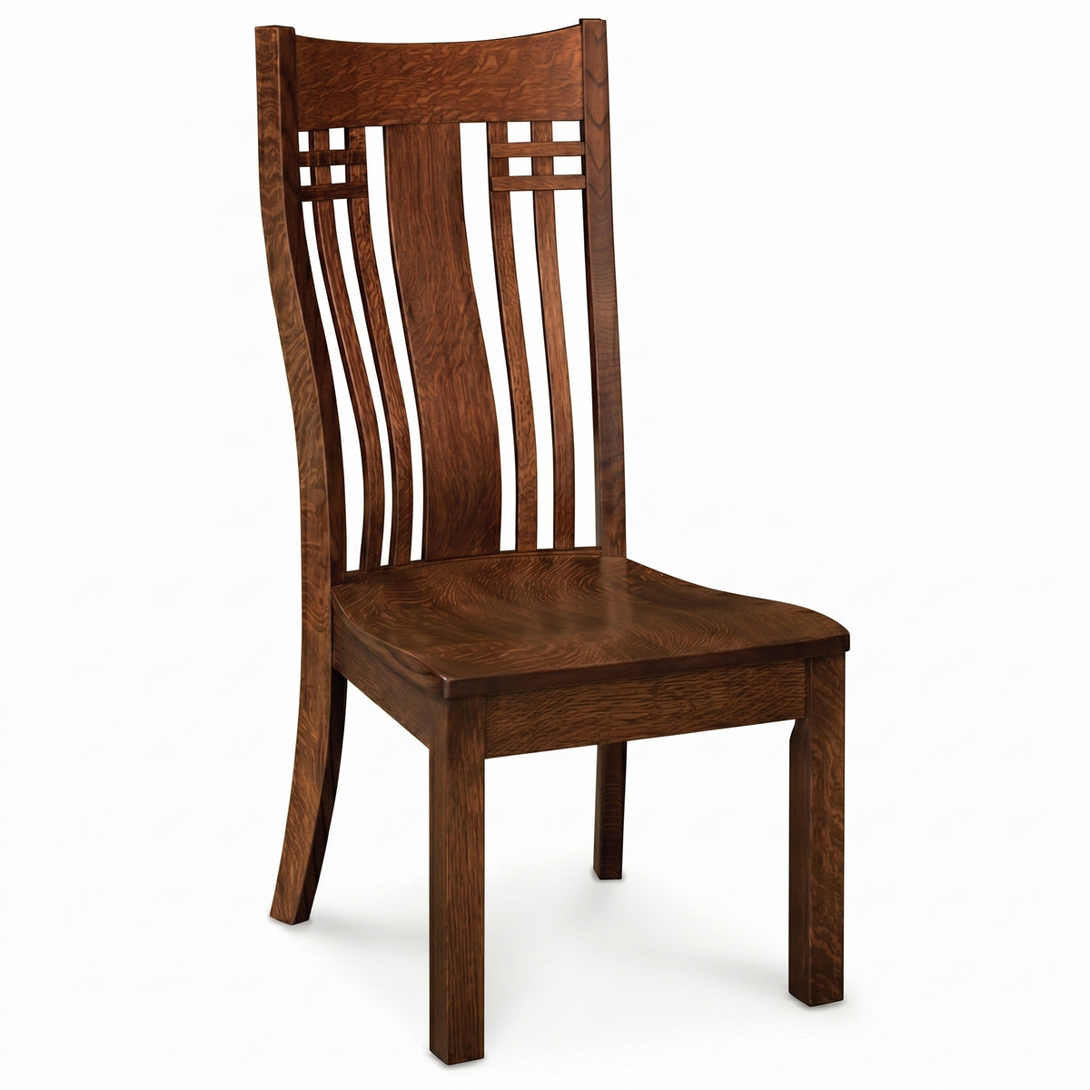 Larson Mission Side Chair in dark brown solid hardwood with a slatted backrest.