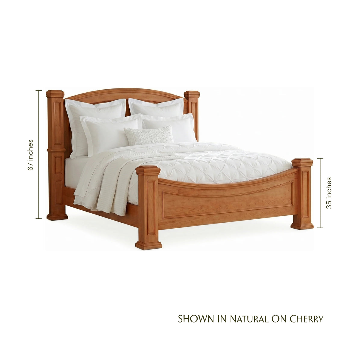 Lexington wooden panel bed in natural cherry with dimensions shown