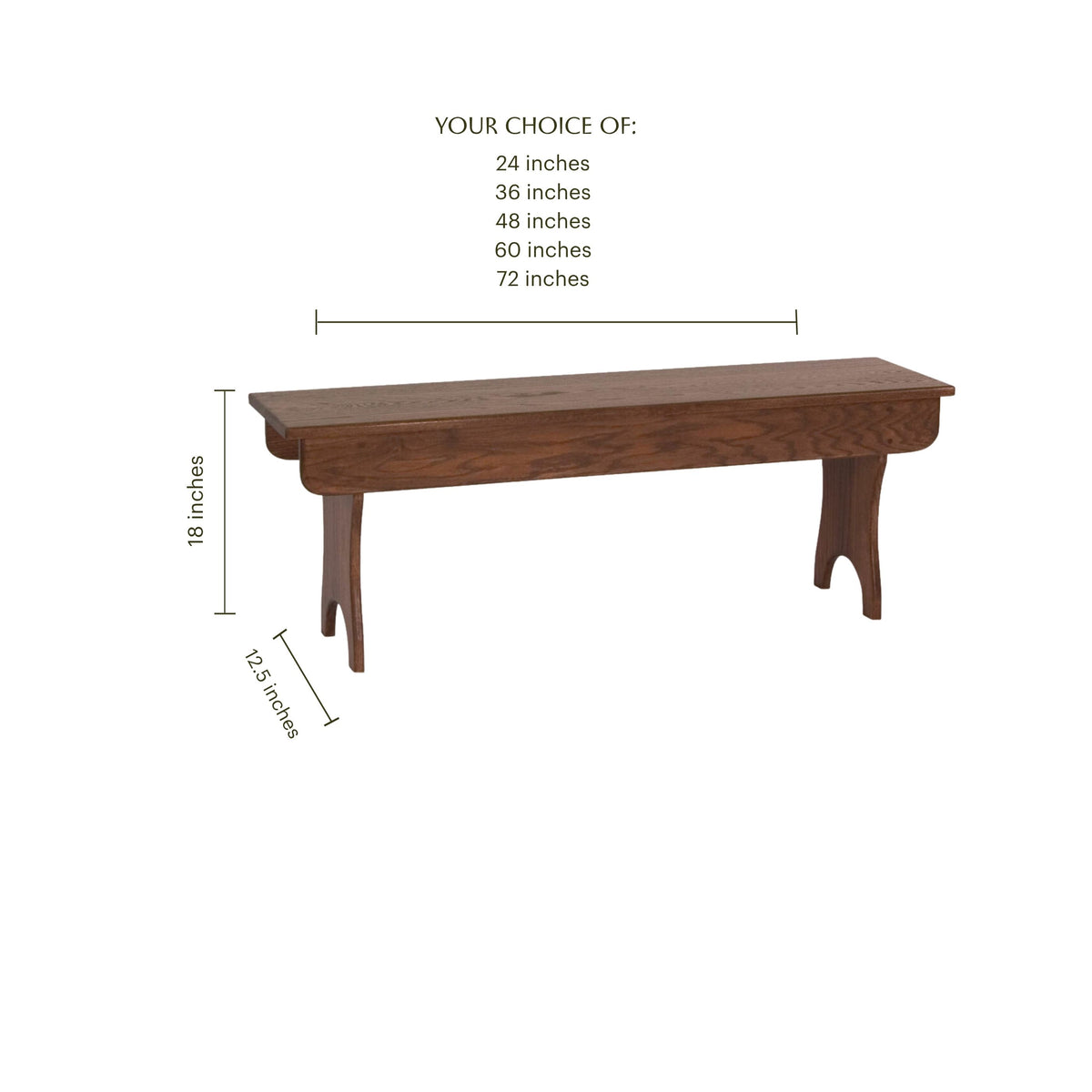 Amish handcrafted wooden Locker Hall Bench in brown finish with dimensions.